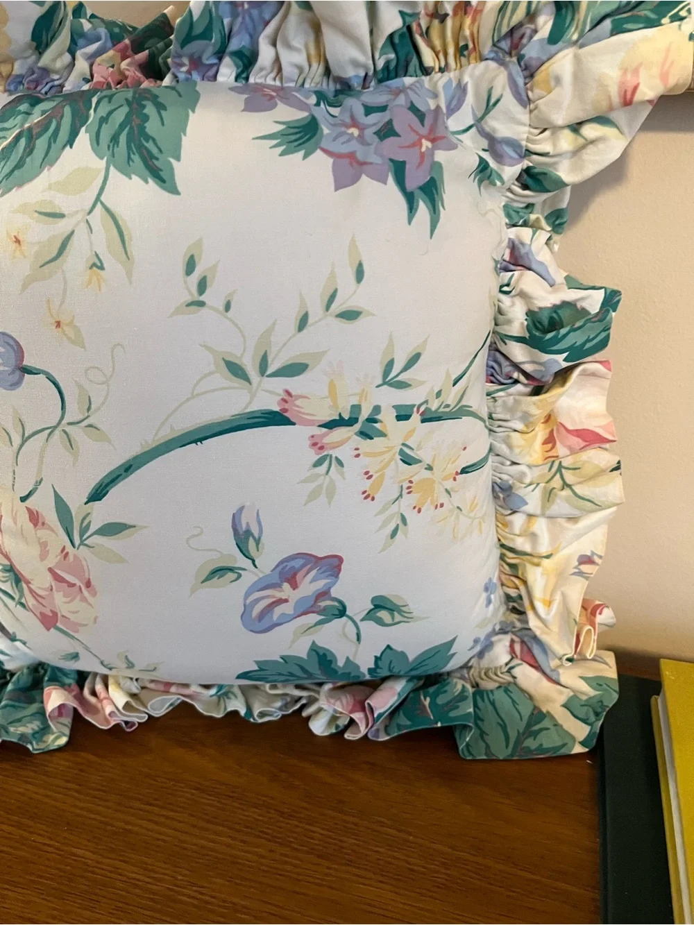 Vintage Floral Ruffle Throw Pillow